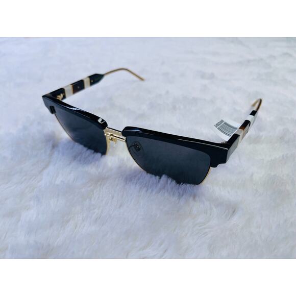 Gucci 0FG0603S 001 55/16 Square Frame Acetate Metal Black Gold Shine Sunglasses